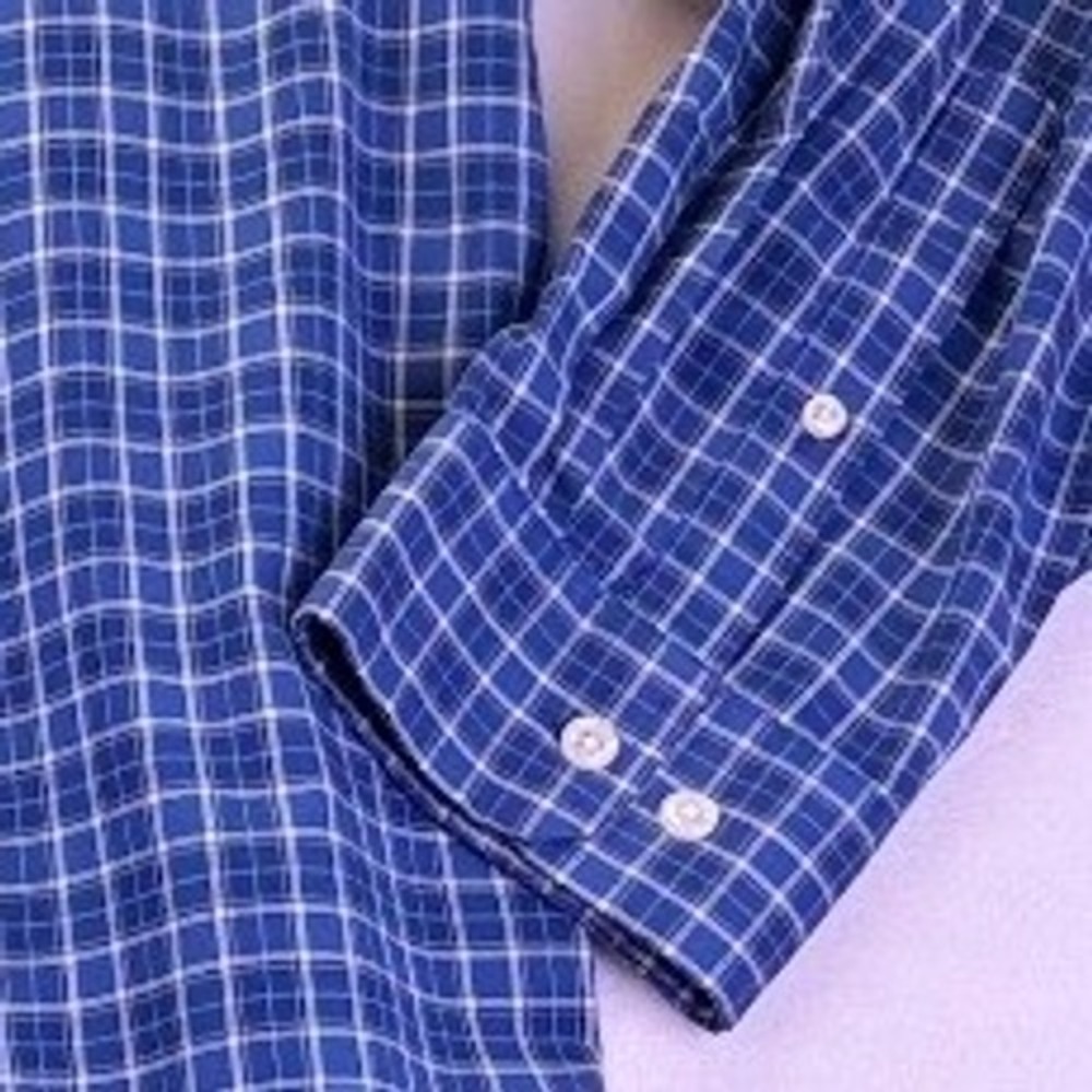 LL Bean Mens XL Blue White Plaid Cotton Button Down Shirt Traditional Fit Casual - Picture 7 of 11